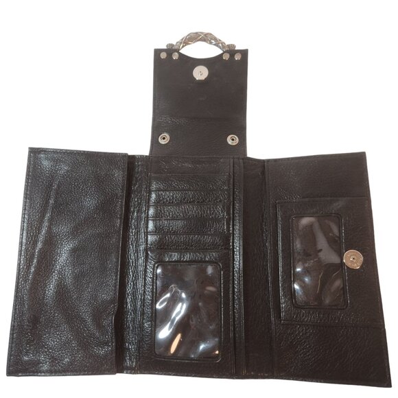 Brighton Vintage Black Leather Reptile Embossed Clutch Wallet Silver Hardware - Picture 12 of 14